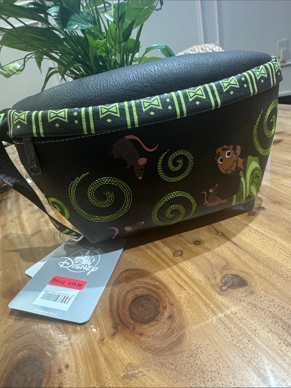 Disney Encanto Loungefly Black and Lime Green Swirl Patterned waist bag